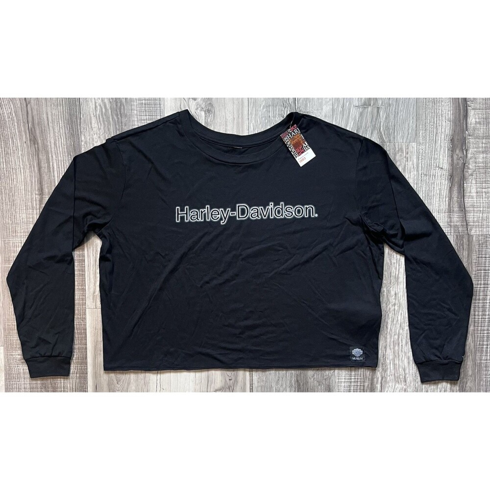 NWT Harley-Davidson Women's Long Sleeve Midi T-shirt Size XL Black Spell Out
